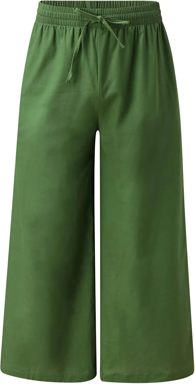 Linen Cotton Yoga Pants for Men Casual Loose Straight Leg Beach Pants Classic Hawaiian Beach Pants