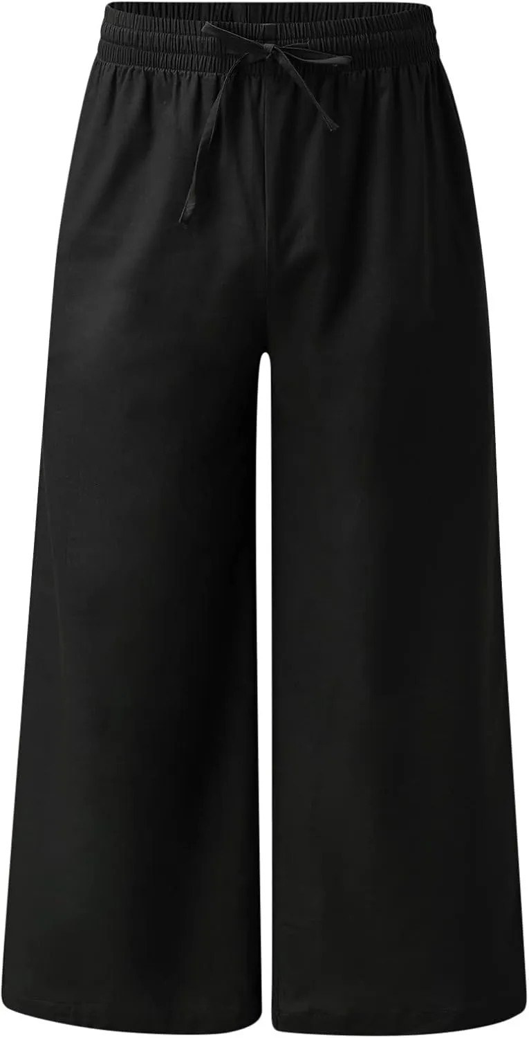 Linen Cotton Yoga Pants for Men Casual Loose Straight Leg Beach Pants Classic Hawaiian Beach Pants