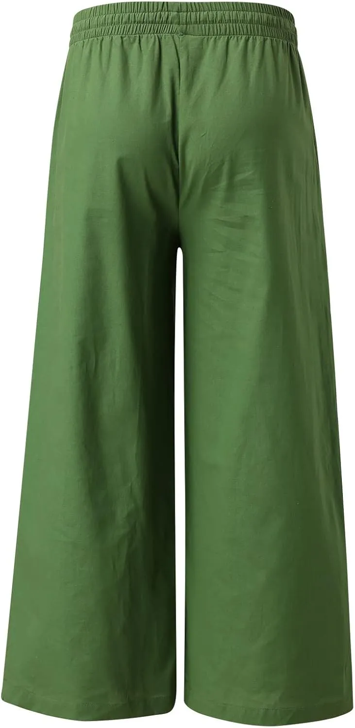 Linen Cotton Yoga Pants for Men Casual Loose Straight Leg Beach Pants Classic Hawaiian Beach Pants