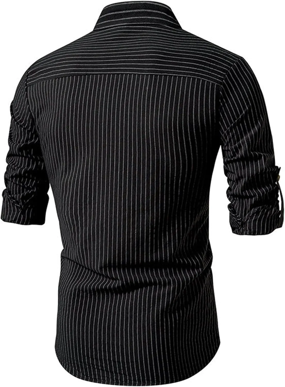Linen Henley Shirts for Men Long Sleeve Striped Tshirts Summer Casual Work Tops Lightweight Breathable Clothes