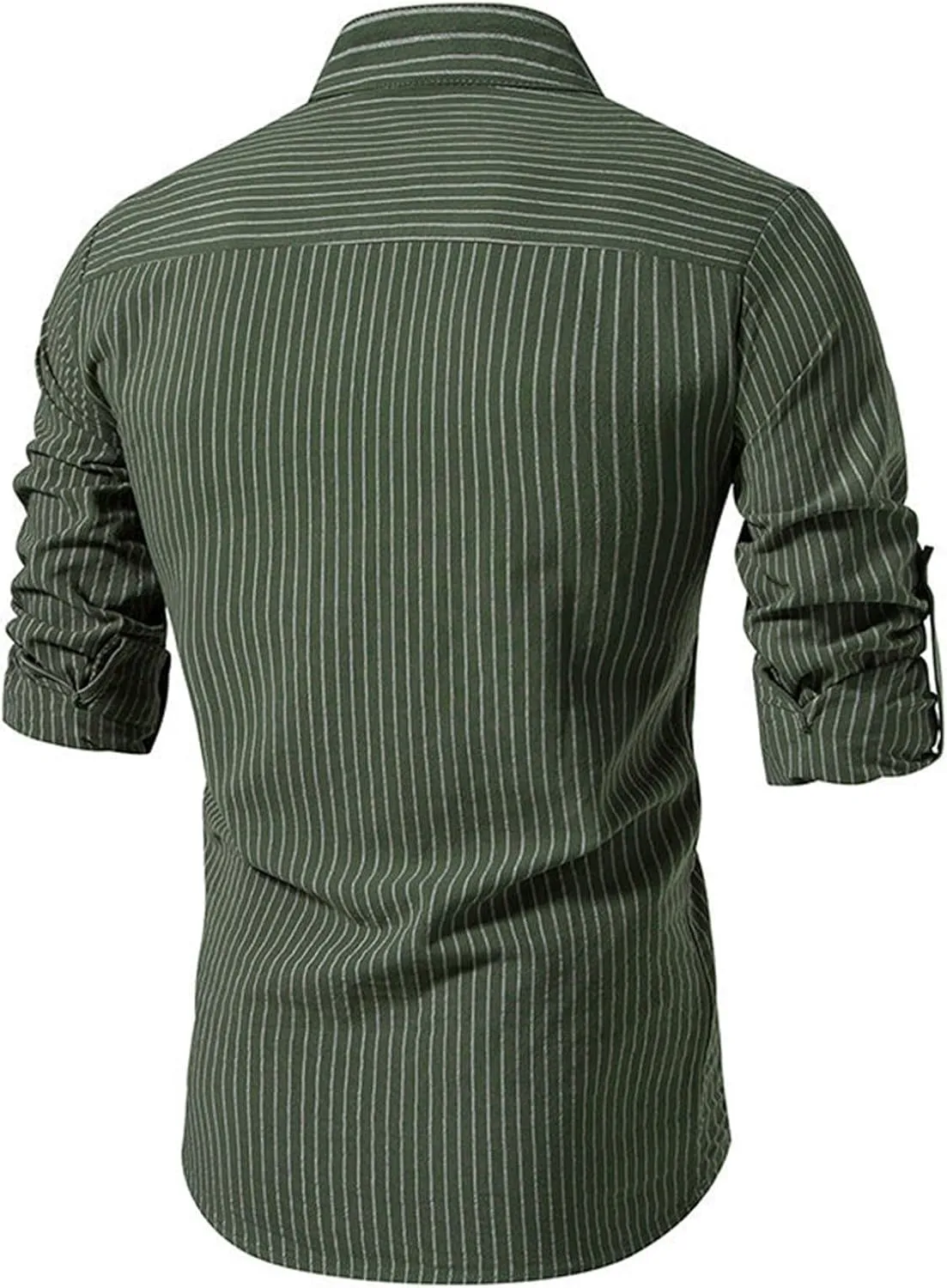 Linen Henley Shirts for Men Long Sleeve Striped Tshirts Summer Casual Work Tops Lightweight Breathable Clothes