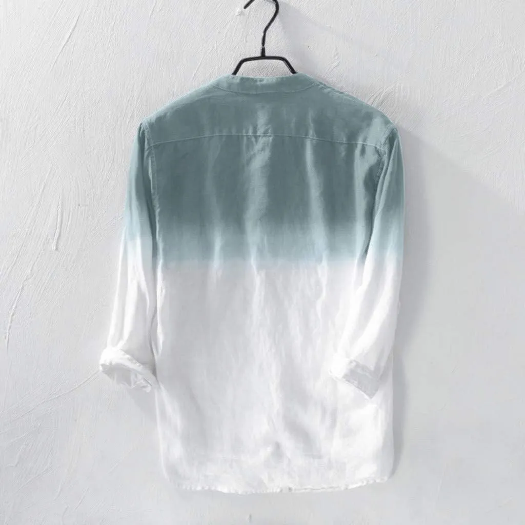 Linen Shirts for Men Men's Long Sleeve Summer Button Down Gradient Casual Hawaiian Holiday Beach Shirts Blouses Tops