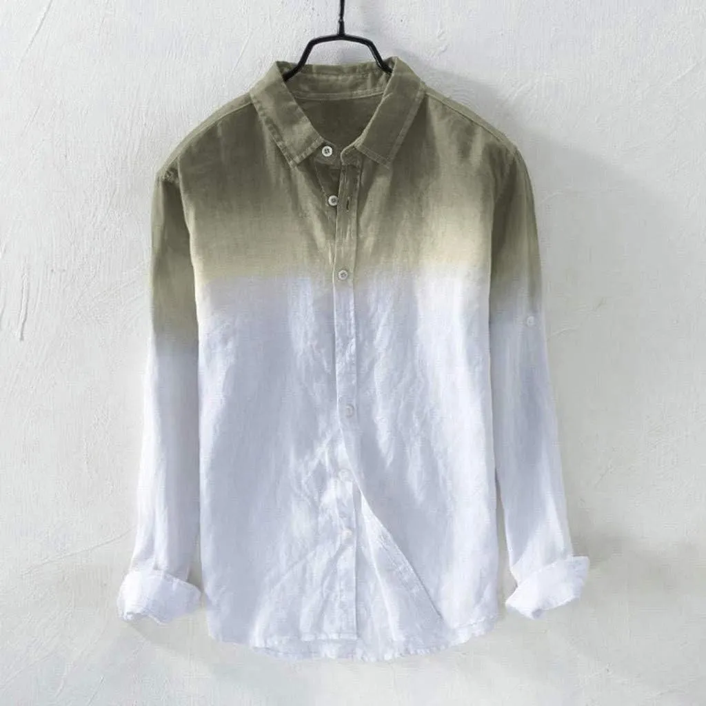 Linen Shirts for Men Men's Long Sleeve Summer Button Down Gradient Casual Hawaiian Holiday Beach Shirts Blouses Tops