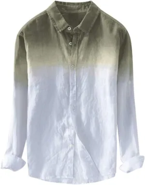 Linen Shirts for Men Men's Long Sleeve Summer Button Down Gradient Casual Hawaiian Holiday Beach Shirts Blouses Tops