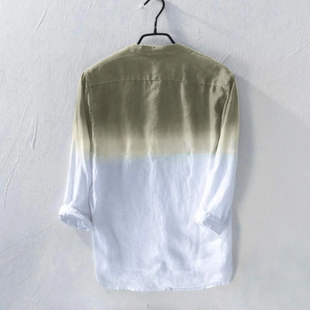 Linen Shirts for Men Men's Long Sleeve Summer Button Down Gradient Casual Hawaiian Holiday Beach Shirts Blouses Tops