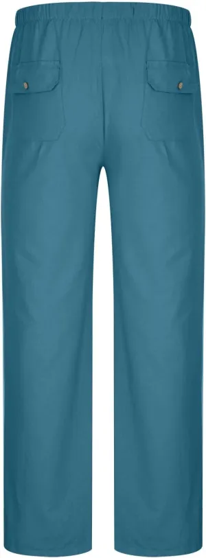 Linen Trousers for Men Straight Leg Dress Pants Elastic Waist Drawstring Pants Slim Fit Summer Pants with Pockets