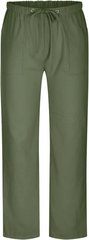 Linen Trousers for Men Straight Leg Dress Pants Elastic Waist Drawstring Pants Slim Fit Summer Pants with Pockets