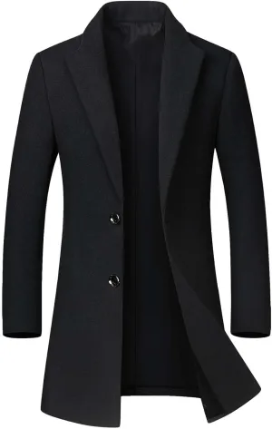 Litteking Men's Winter Coat Wool Trench Overcoat Casual Single Breasted Pea Top Jacket