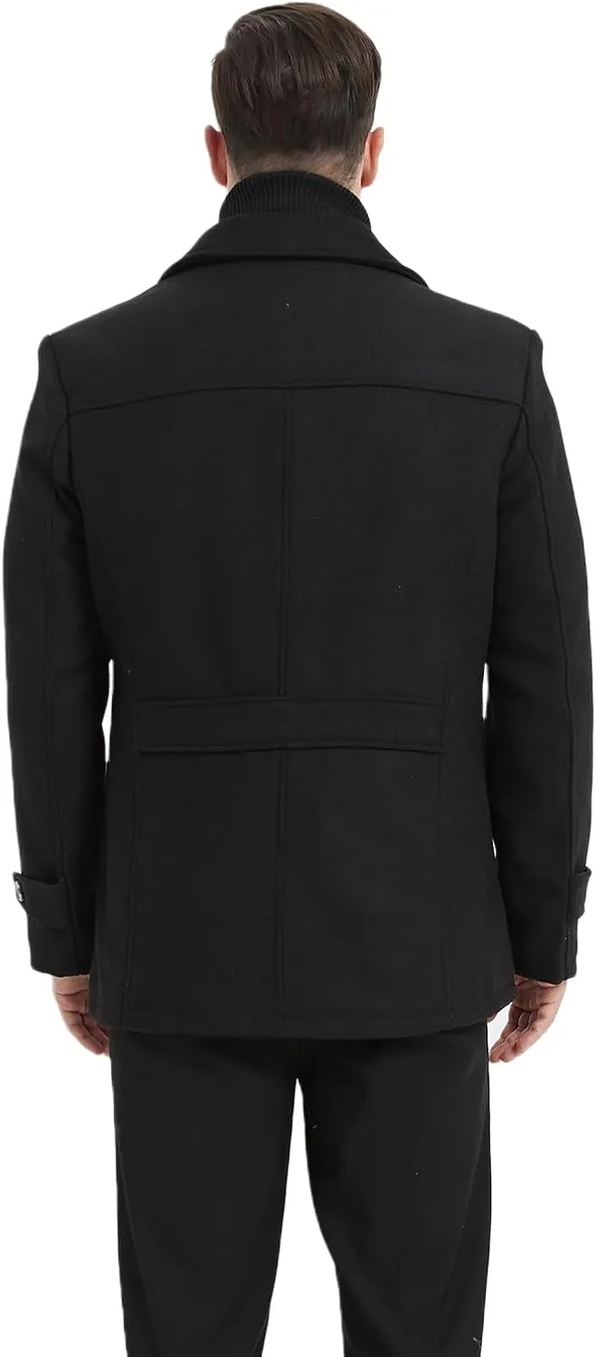 Litteking Men's Winter Pea Coat Casual Woolen Trench Coat Single Breasted Short Wool Jacket