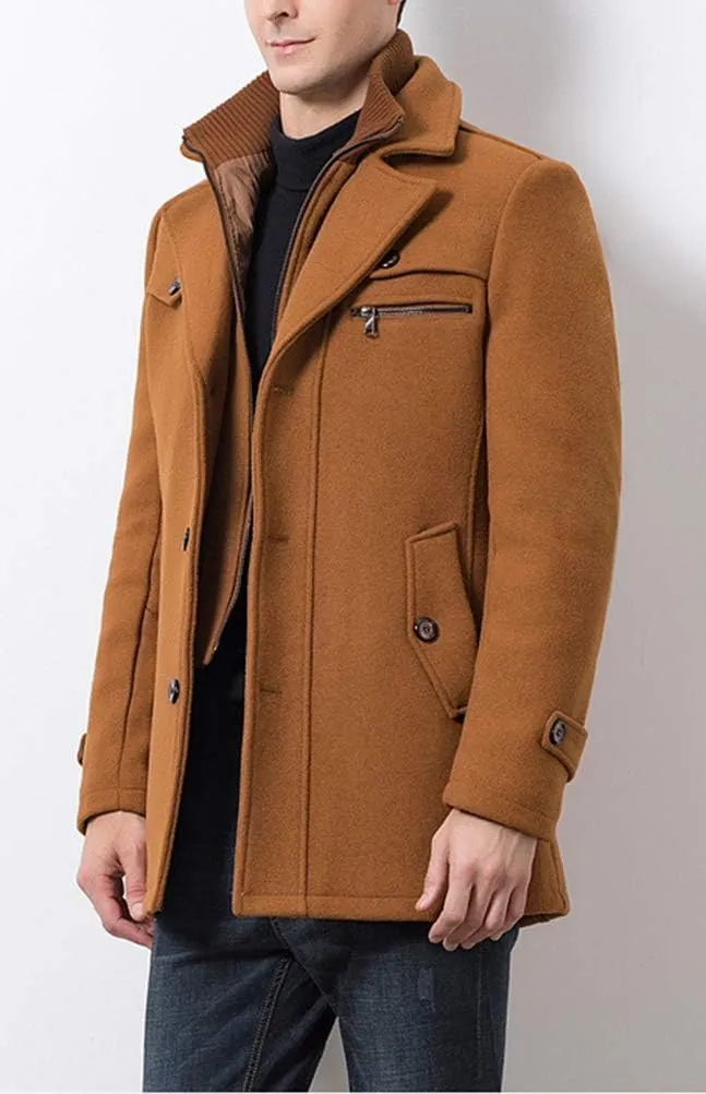 Litteking Men's Winter Pea Coat Casual Woolen Trench Coat Single Breasted Short Wool Jacket