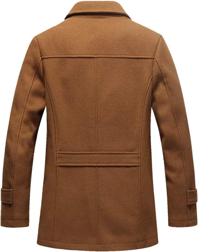 Litteking Men's Winter Pea Coat Casual Woolen Trench Coat Single Breasted Short Wool Jacket