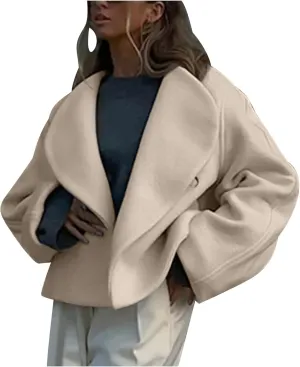 Lmdudan Women Warm Pea Coat Notched Lapel Neck Cropped Double Breasted Button Down Trench Overcoat Jackets with Pockets 2024
