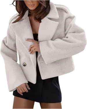 Lmdudan Womens Wool Peacoat 2024 Fall Winter Jackets Office Work Lapel Collar Thick Trench Coat Overcoat Blazers Trench Coat