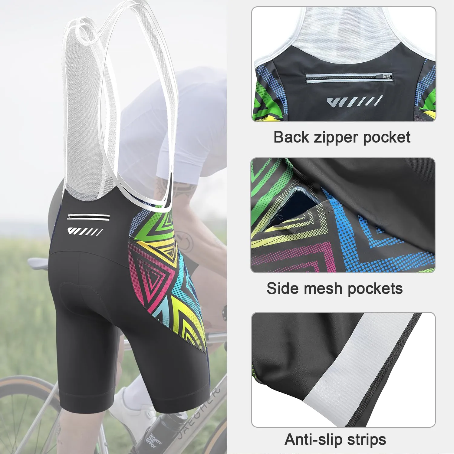 Logas Cycling Bib Shorts Men Cycling Shorts with Shoulder Straps Bike Biking Bibs with 4D Padding Breathable Quick-Dry