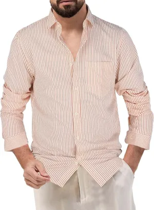 Long Sleeve Button Up Shirts for Men Striped Shirt with Pocket Summer Casual Work Top Lightweight Breathable Clothes