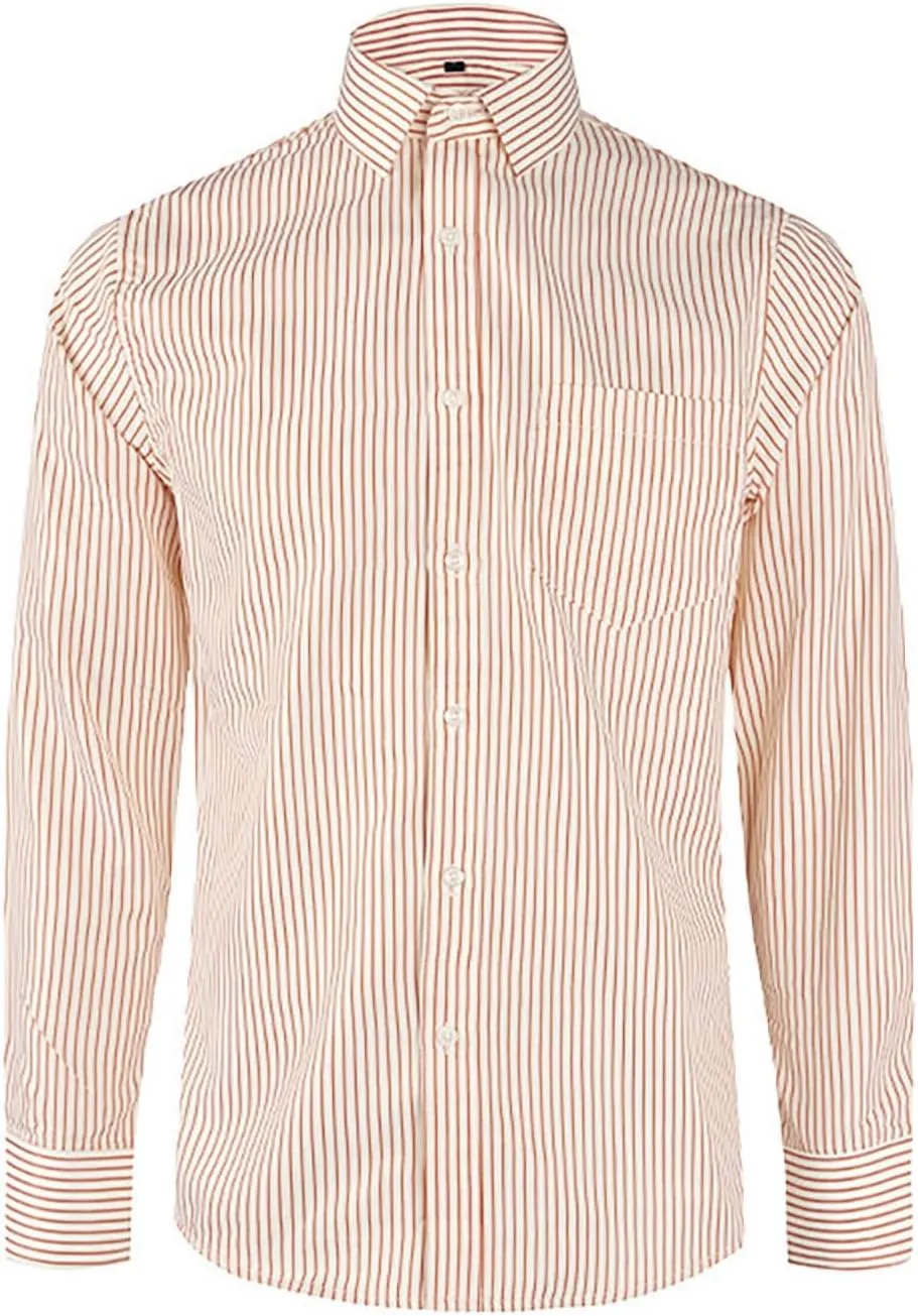 Long Sleeve Button Up Shirts for Men Striped Shirt with Pocket Summer Casual Work Top Lightweight Breathable Clothes