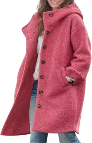 Long Wool Coat Women Casual Single Breasted Hooded Jacket Wool Blend Pea Coat Winter Trench Coat Jacket
