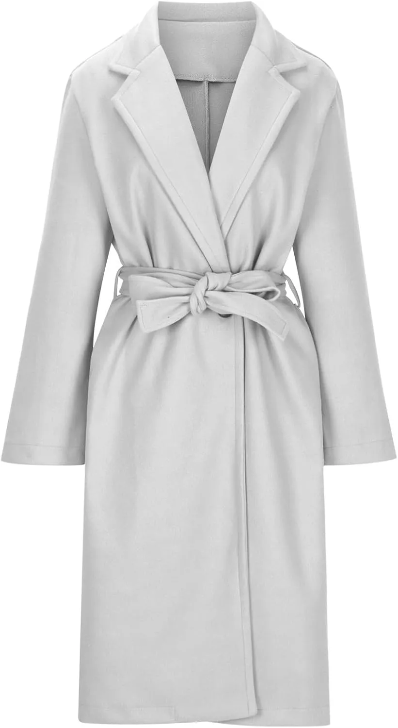 Long Wool Coat Women Winter Blend Long Overcoat Elegant Notched Lapel Collar Trench Coat Temperament Peacoat with Belt