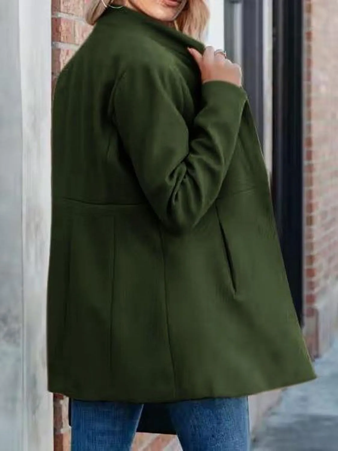 loveimgs Women Winter Wool Jacket Blazer Pea Coat Tailored Open Front Cardigan Work Office Woolen Mid Long Trench Coat