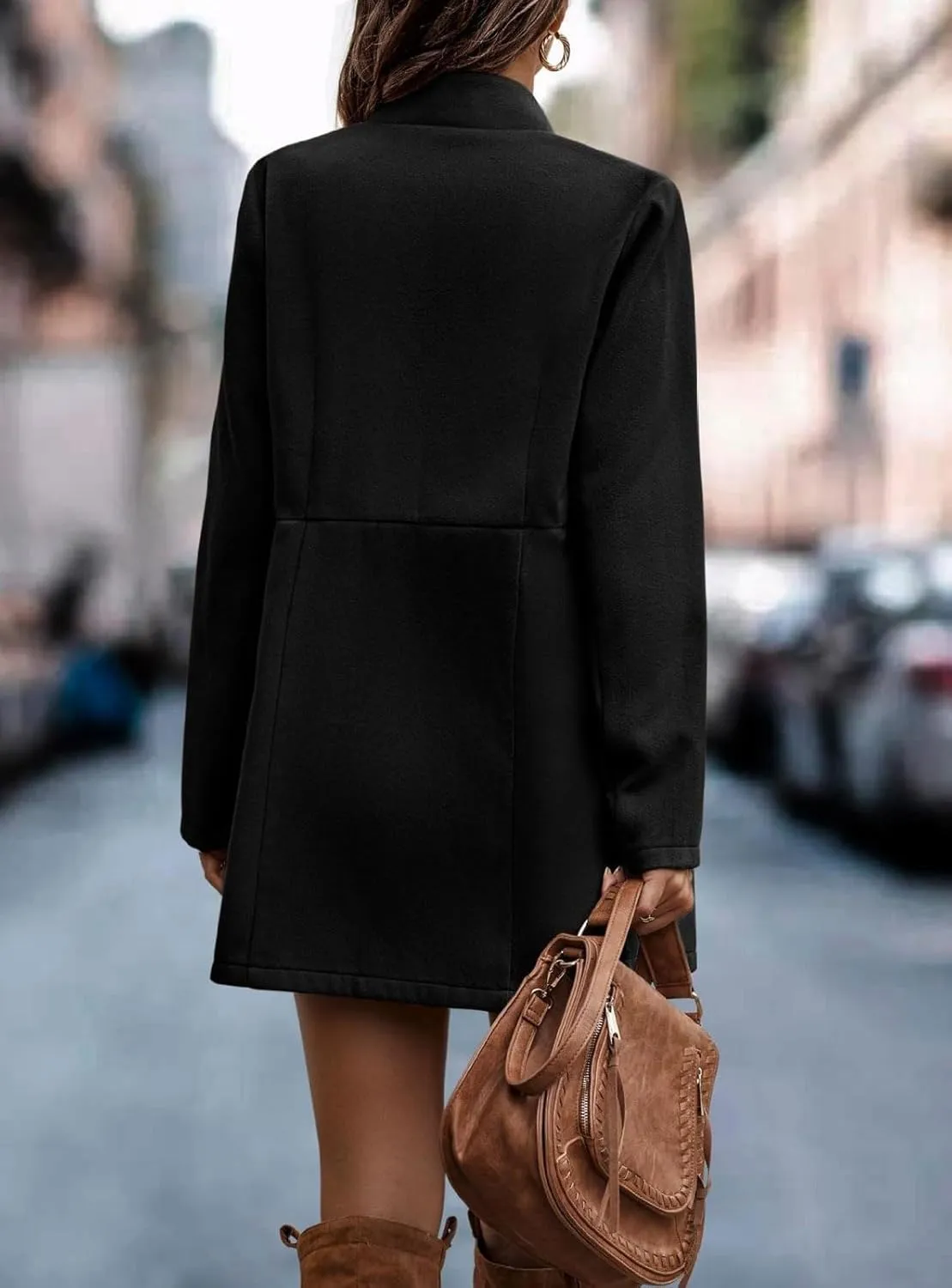 loveimgs Women Winter Wool Jacket Blazer Pea Coat Tailored Open Front Cardigan Work Office Woolen Mid Long Trench Coat