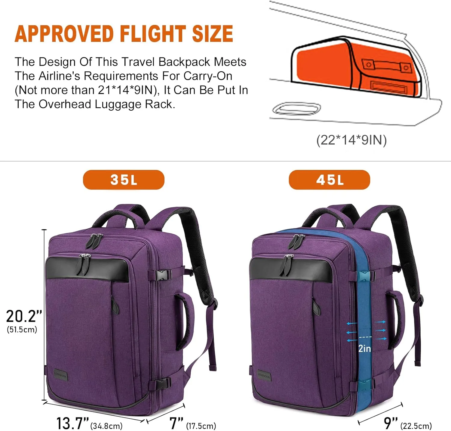 LOVEVOOK Carry on Backpack, 45L Large Travel Backpack for Women Airline Approved, Expandable Large Suitcase Backpacks With 4 Packing Cubes, Aer Travel Pack 3, Water Resistant Weekender Bag