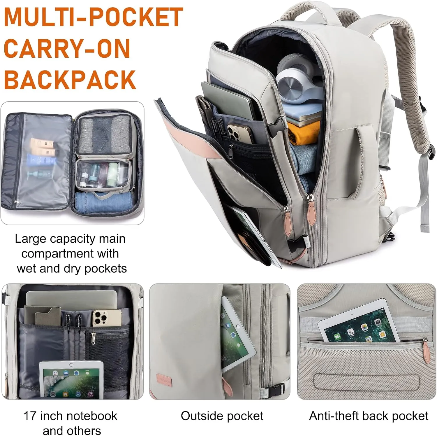 LOVEVOOK Carry on Backpack, 45L Large Travel Backpack for Women Airline Approved, Expandable Large Suitcase Backpacks With 4 Packing Cubes, Aer Travel Pack 3, Water Resistant Weekender Bag