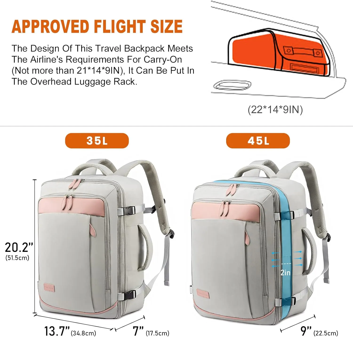 LOVEVOOK Carry on Backpack, 45L Large Travel Backpack for Women Airline Approved, Expandable Large Suitcase Backpacks With 4 Packing Cubes, Aer Travel Pack 3, Water Resistant Weekender Bag