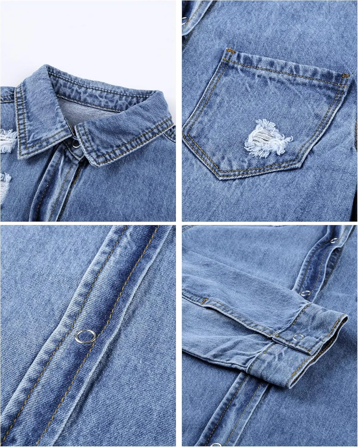 luvamia Womens Denim Jacket Distressed Button Down Jean Shirt For Women Ripped Shacket Coat