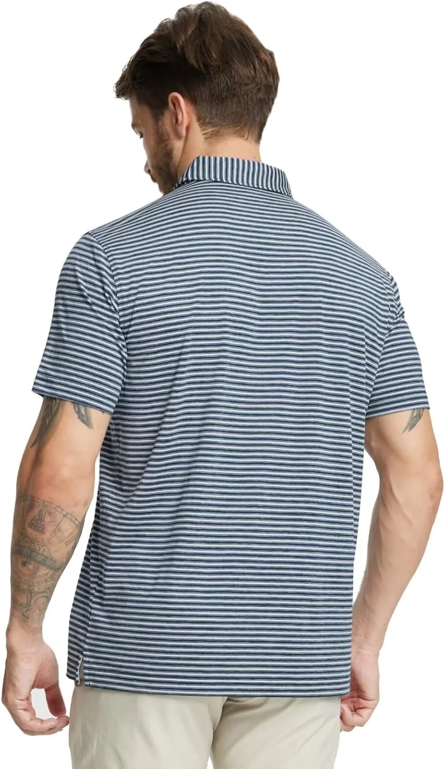 M MAELREG Golf Polo Shirts for Men Stripe Performance Moisture Wicking Dry Fit Collared Mens Polo Shirts Short Sleeve