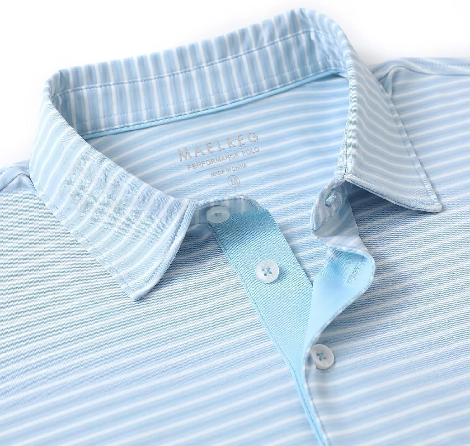 M MAELREG Golf Polo Shirts for Men Stripe Performance Moisture Wicking Dry Fit Collared Mens Polo Shirts Short Sleeve