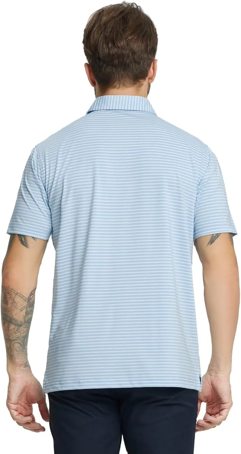 M MAELREG Golf Polo Shirts for Men Stripe Performance Moisture Wicking Dry Fit Collared Mens Polo Shirts Short Sleeve