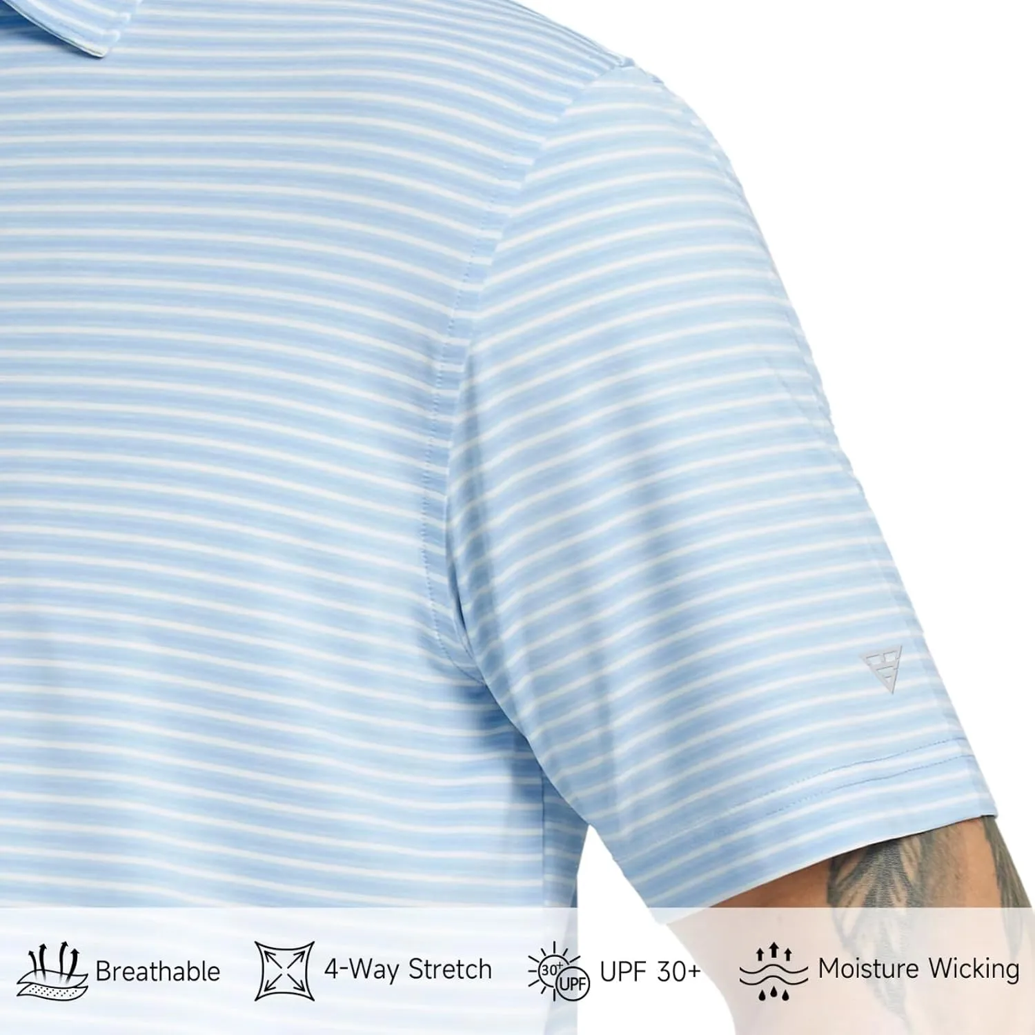 M MAELREG Golf Polo Shirts for Men Stripe Performance Moisture Wicking Dry Fit Collared Mens Polo Shirts Short Sleeve
