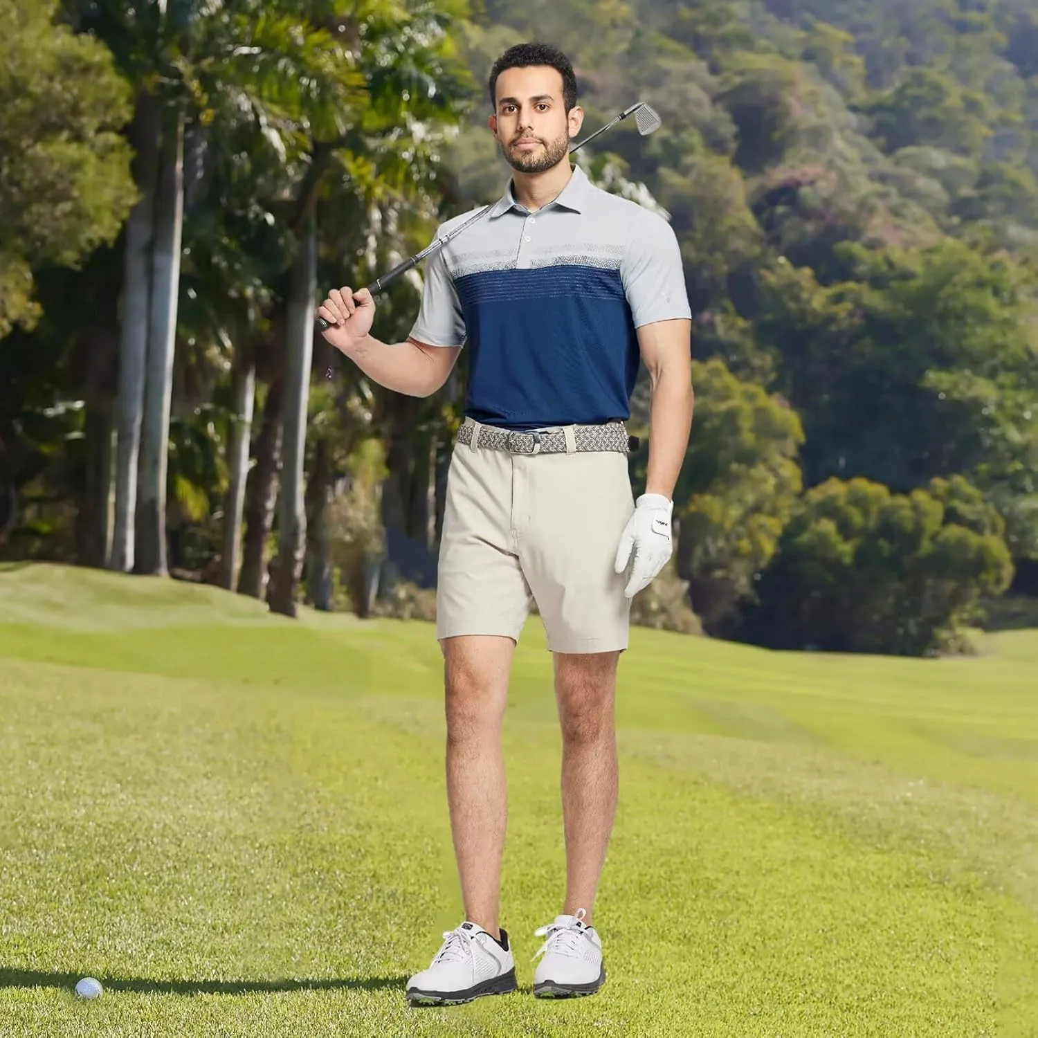 M MAELREG Golf Shirts for Men Dry Fit Performance Chest Print Color Block Moisture Wicking Casual Short Sleeve Polo Shirts