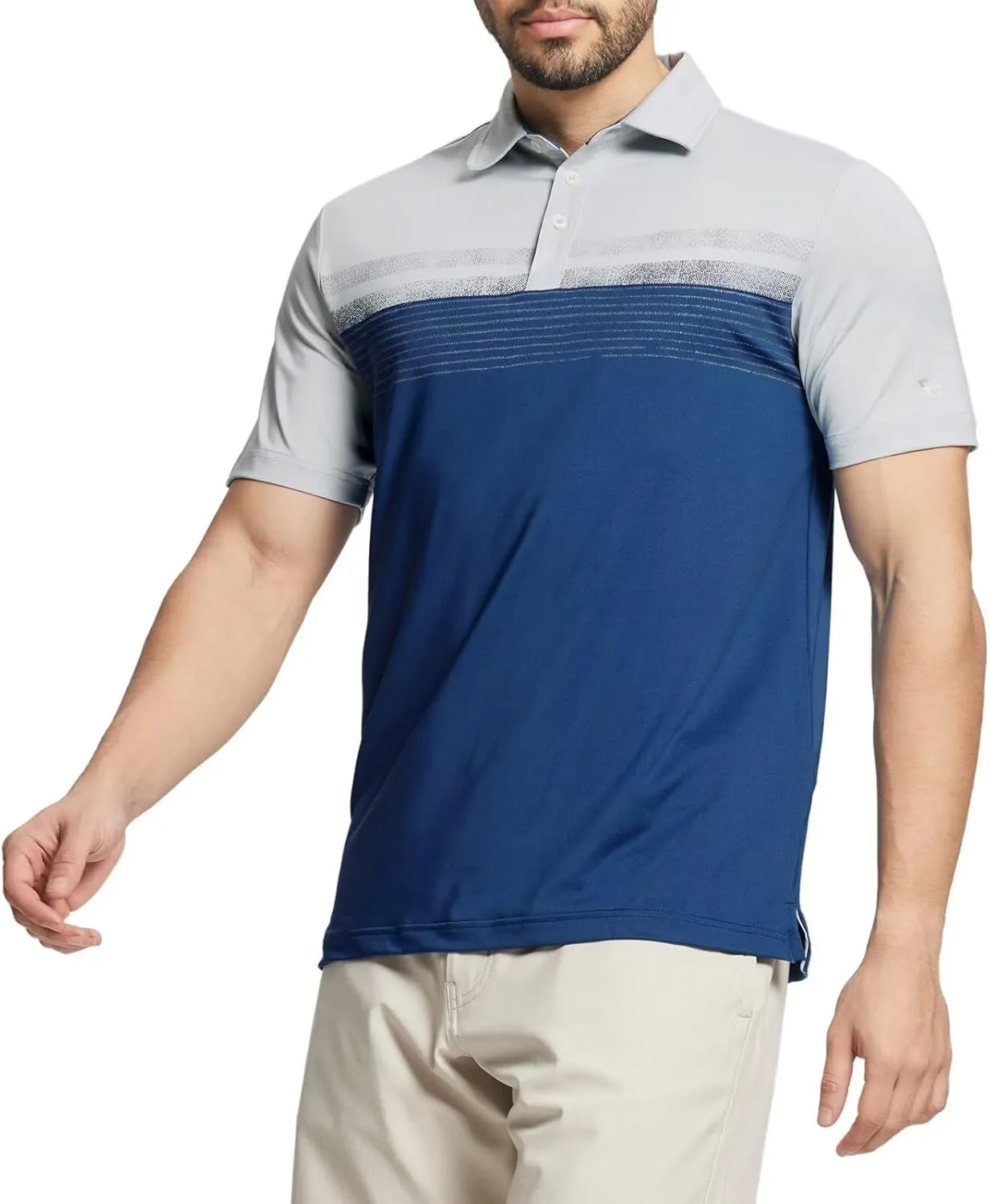 M MAELREG Golf Shirts for Men Dry Fit Performance Chest Print Color Block Moisture Wicking Casual Short Sleeve Polo Shirts