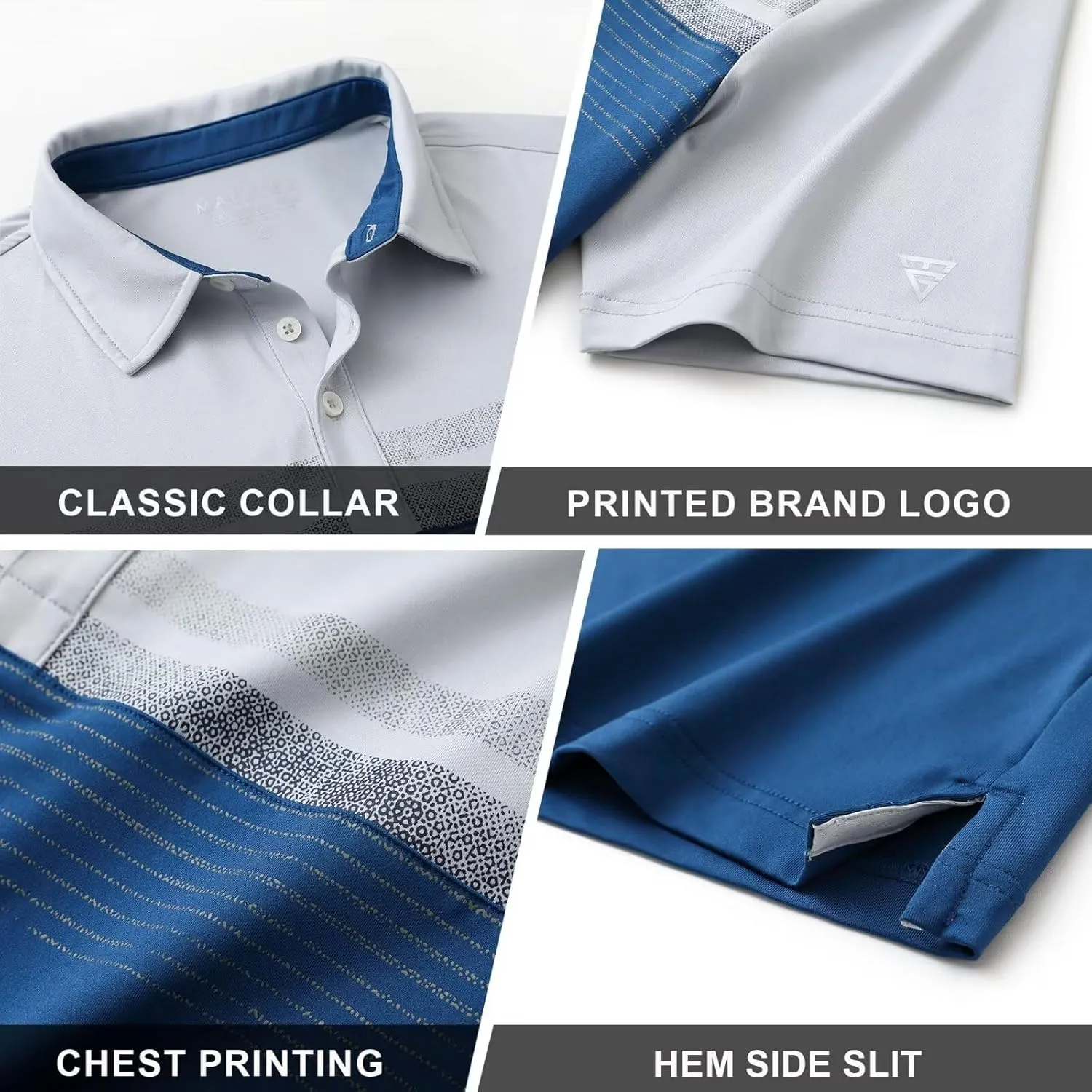 M MAELREG Golf Shirts for Men Dry Fit Performance Chest Print Color Block Moisture Wicking Casual Short Sleeve Polo Shirts