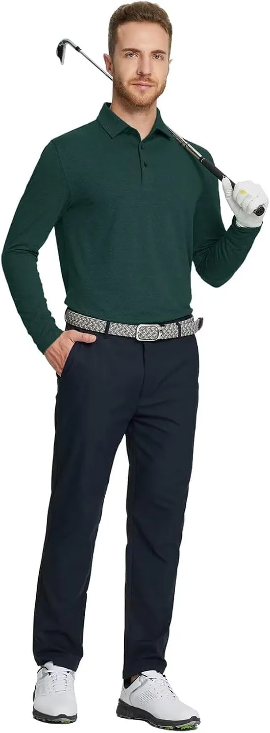 M MAELREG Golf Shirts for Men Dry Fit Performance Moisture Wicking Casual Heather Collared Long Sleeve Polo Shirts for Men