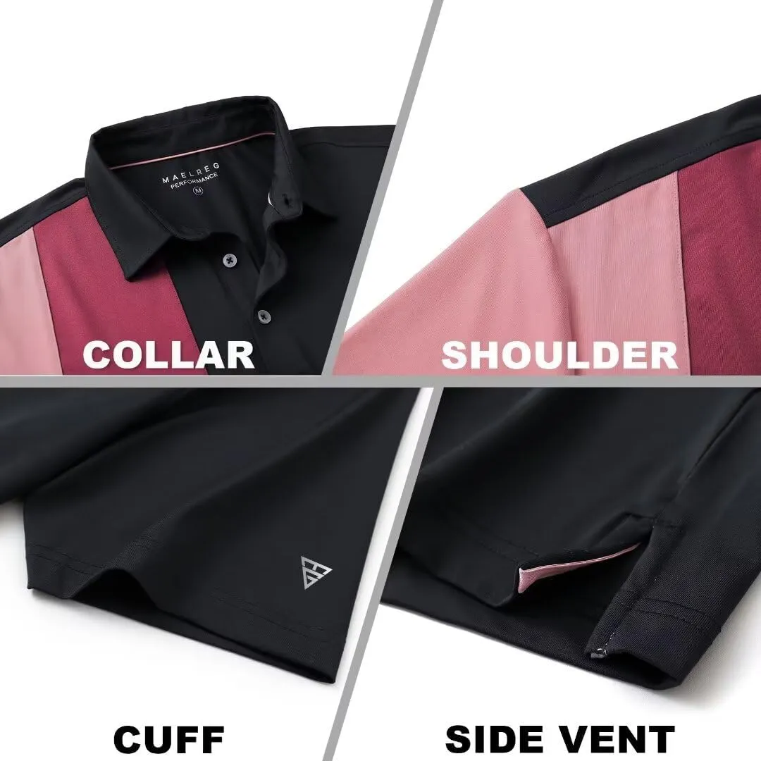 M MAELREG Mens Golf Polo Shirts Short Sleeve Dry Fit Casual Performance Moisture Wicking Color Block Polo Shirts for Men