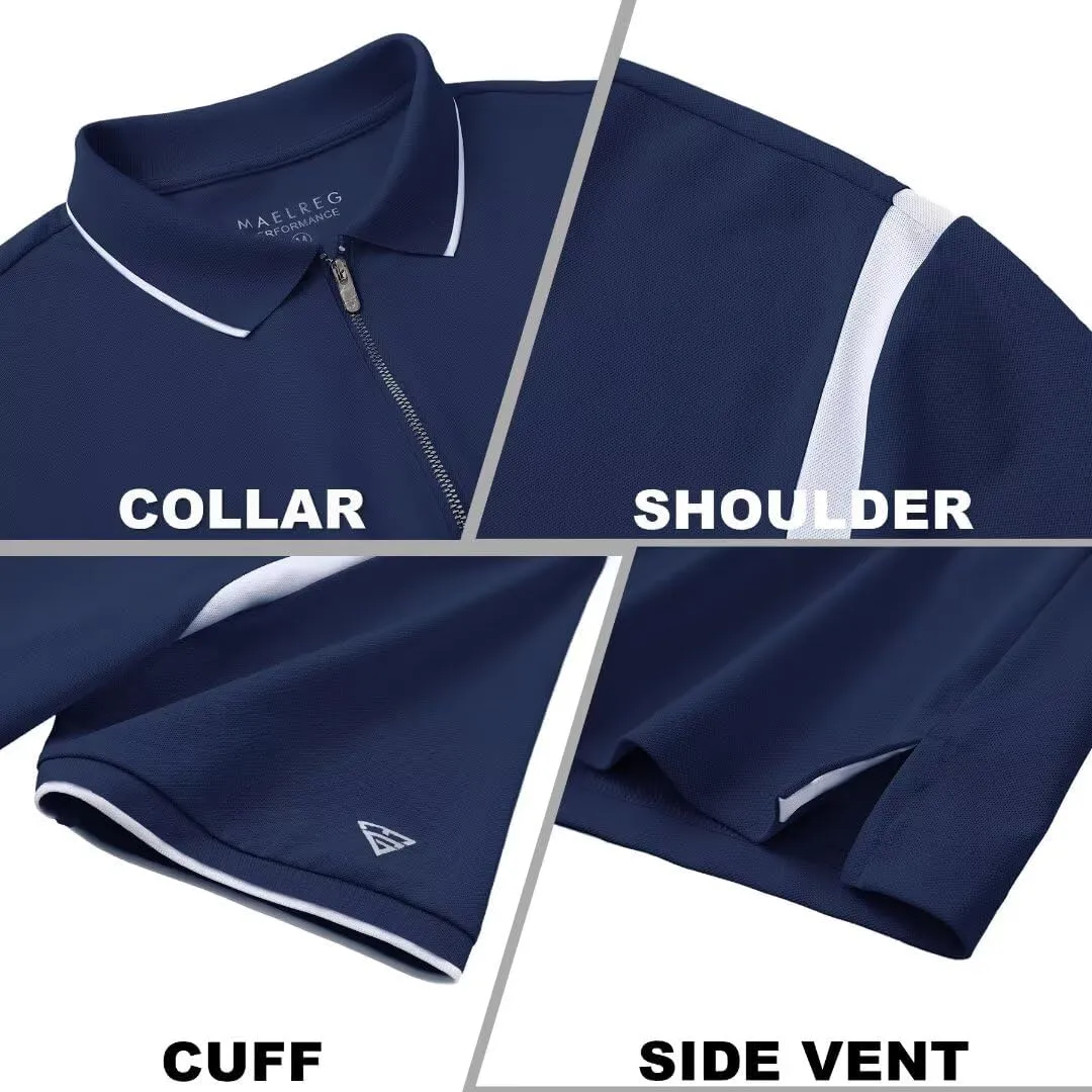 M MAELREG Polo Shirts for Men Short Sleeve Casual Dry Fit Lightweight Performance Moisture Wicking Zipper Mens Golf Shirts