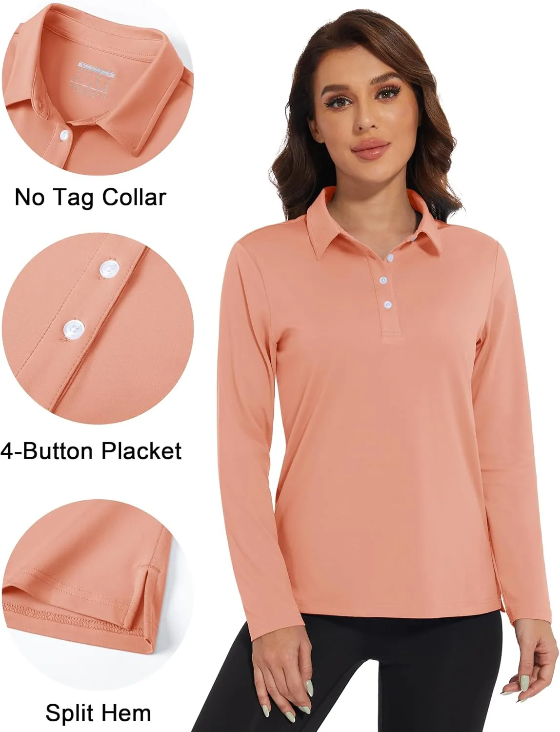 MAGCOMSEN Women's Polo Shirts Long Sleeve Golf T Shirt Quick Dry UPF 50  Sun Protection Lightweight Athletic Tennis Shirts