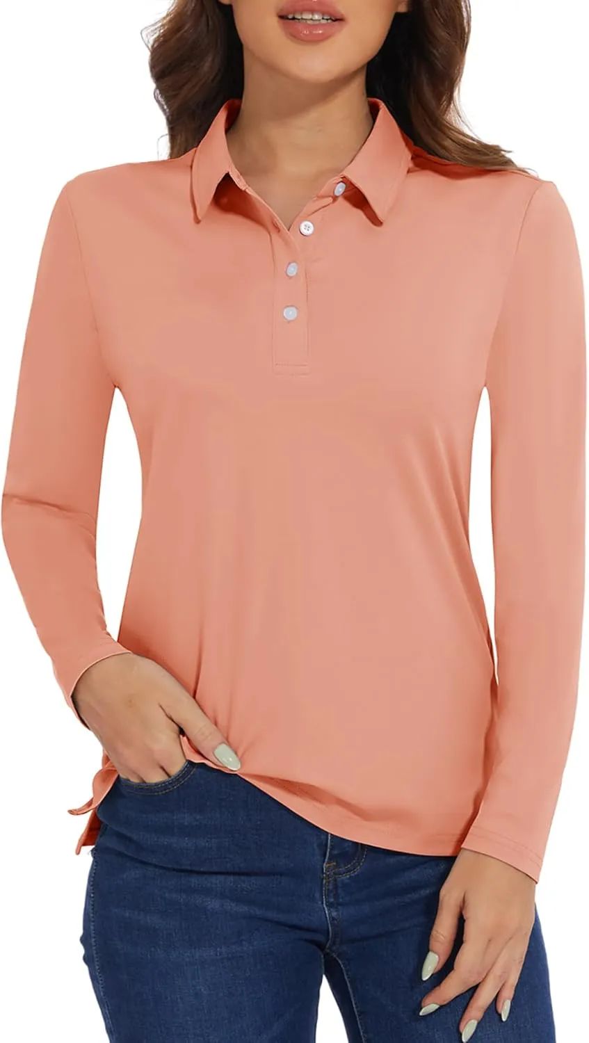 MAGCOMSEN Women's Polo Shirts Long Sleeve Golf T Shirt Quick Dry UPF 50  Sun Protection Lightweight Athletic Tennis Shirts