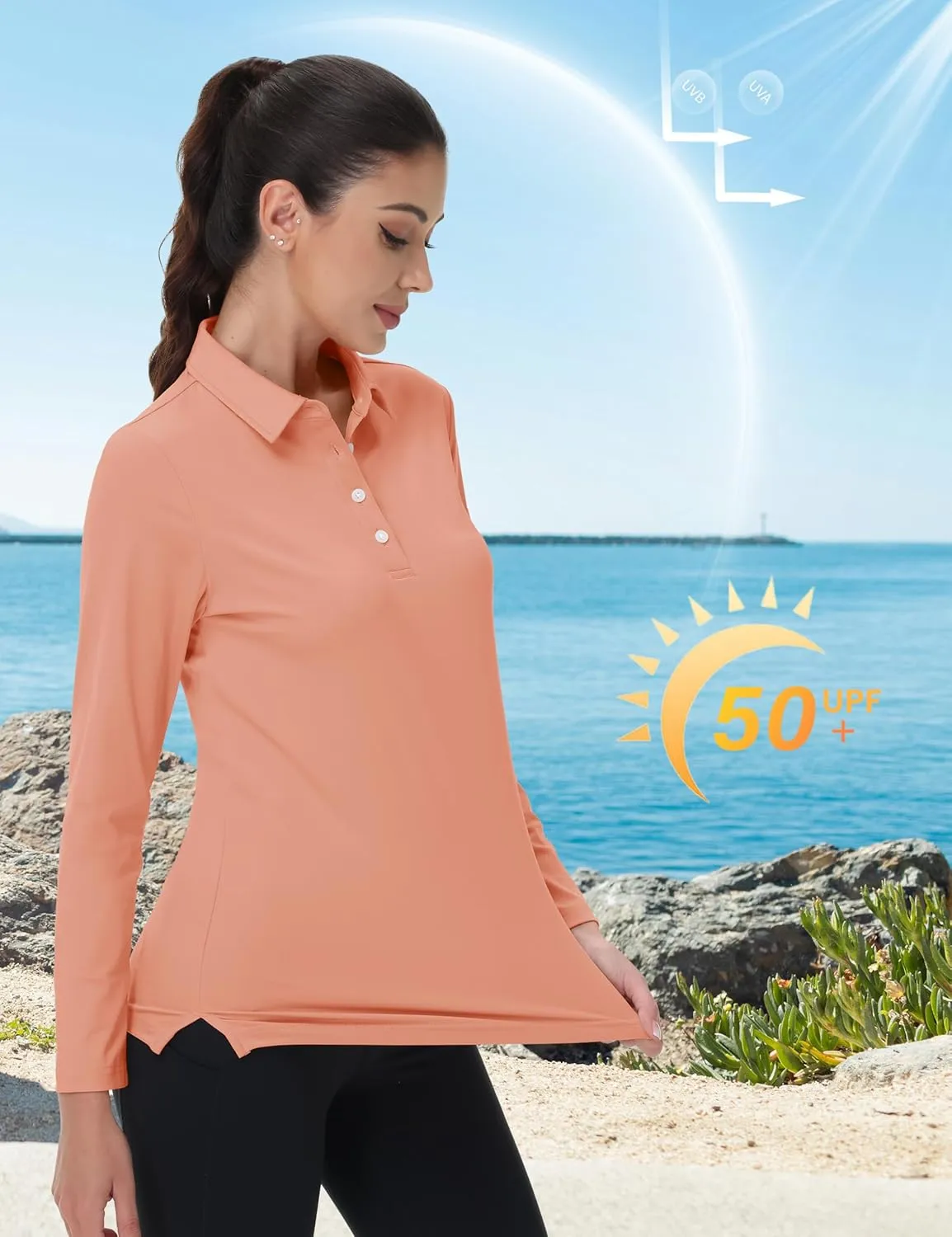 MAGCOMSEN Women's Polo Shirts Long Sleeve Golf T Shirt Quick Dry UPF 50  Sun Protection Lightweight Athletic Tennis Shirts
