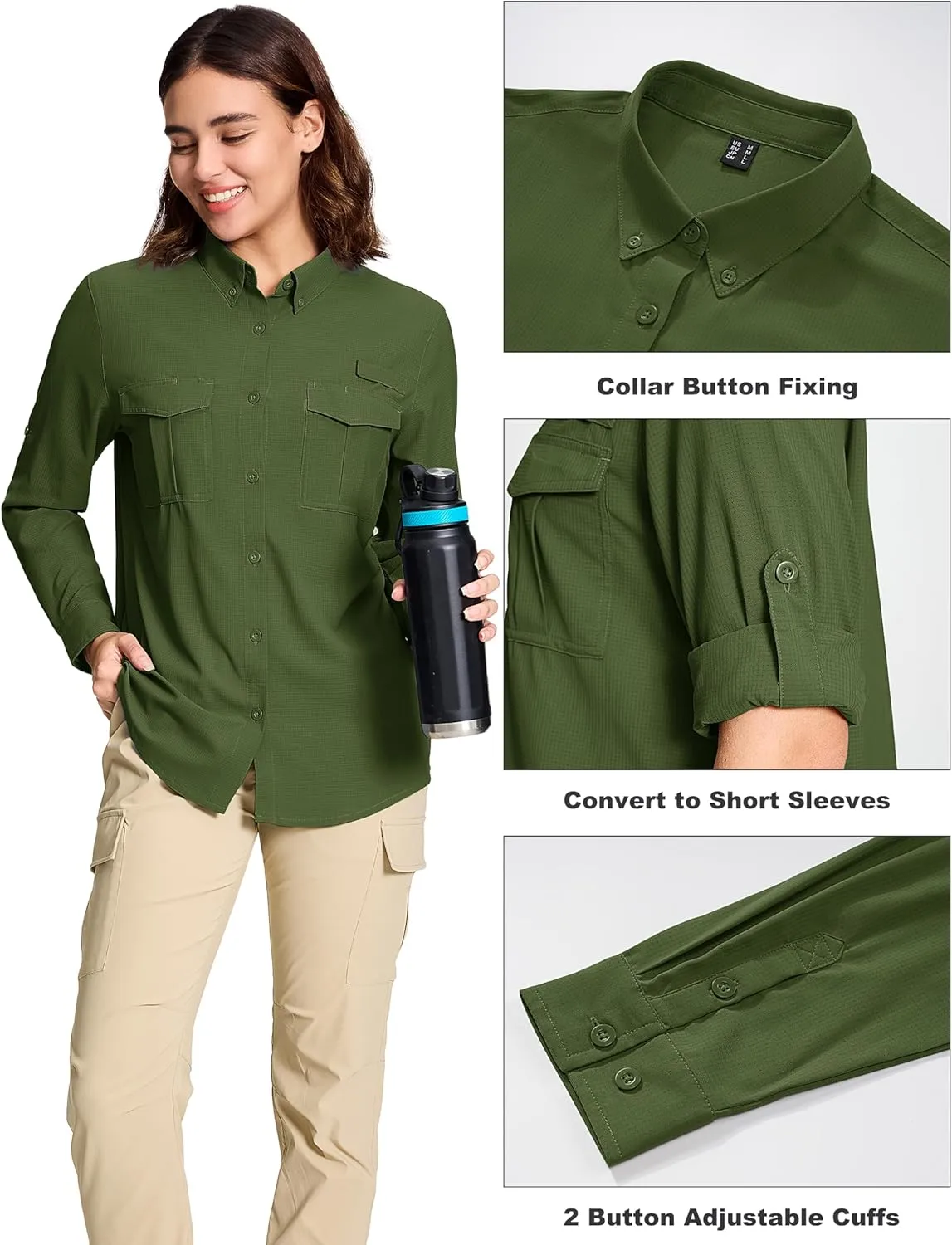 MAGCOMSEN Women's UPF 50  Long Sleeve Fishing Shirts UV Sun Protection Quick Dry Button Down Safari Hiking Travel Shirts