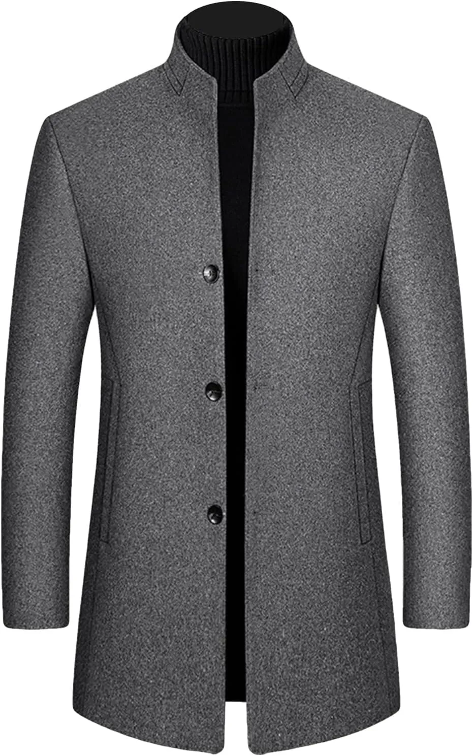 Maiyifu-GJ Men's Stylish Wool Blend Trench Coat Single Breasted Business Down Long Overcoat Mid-Length Slim Jacket Topcoat