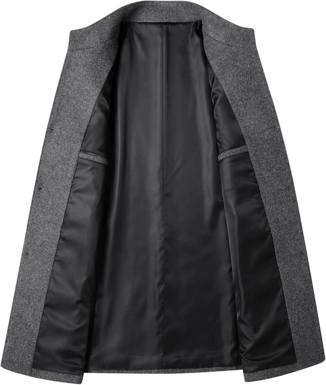 Maiyifu-GJ Men's Stylish Wool Blend Trench Coat Single Breasted Business Down Long Overcoat Mid-Length Slim Jacket Topcoat