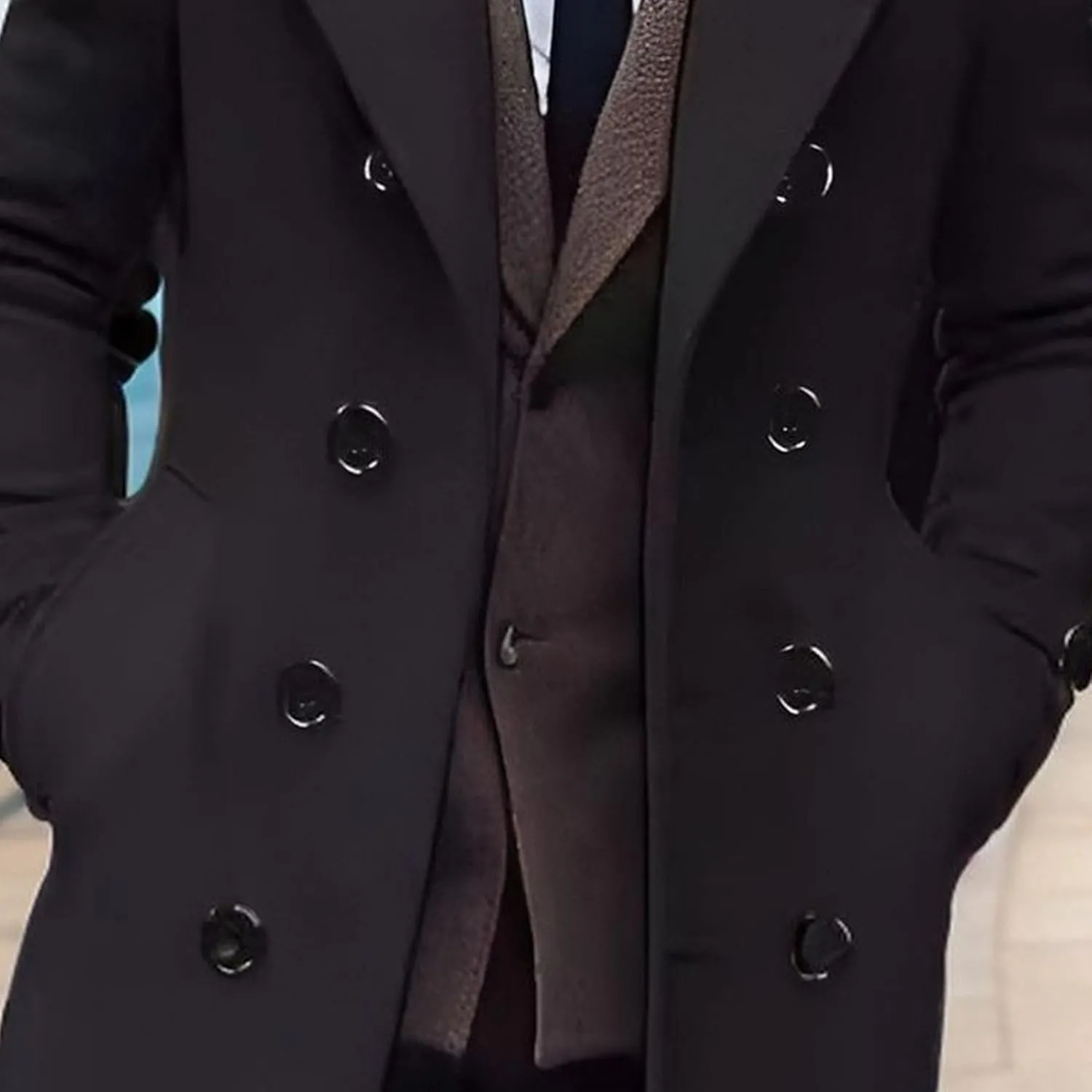 Maiyifu-GJ Men's Wool Blend Pea Coat Notched Collar Single Breasted Overcoat Warm Winter Trench Coat