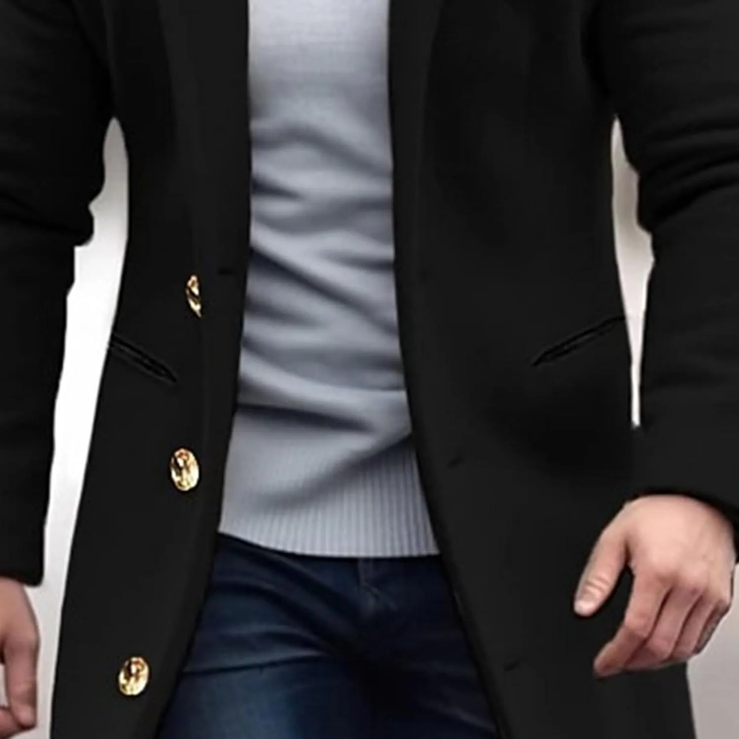 Maiyifu-GJ Men's Wool Blend Pea Coat Notched Collar Single Breasted Overcoat Warm Winter Trench Coat