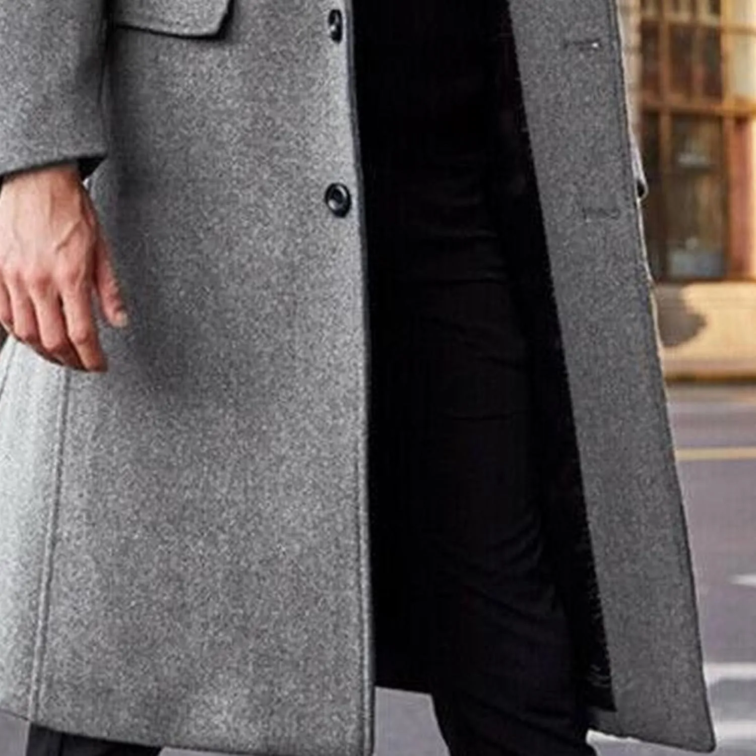 Maiyifu-GJ Men's Wool Blend Pea Coat Notched Collar Single Breasted Overcoat Warm Winter Trench Coat