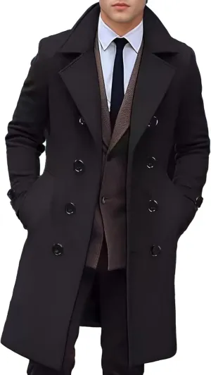 Maiyifu-GJ Men's Wool Blend Pea Coat Notched Collar Single Breasted Overcoat Warm Winter Trench Coat