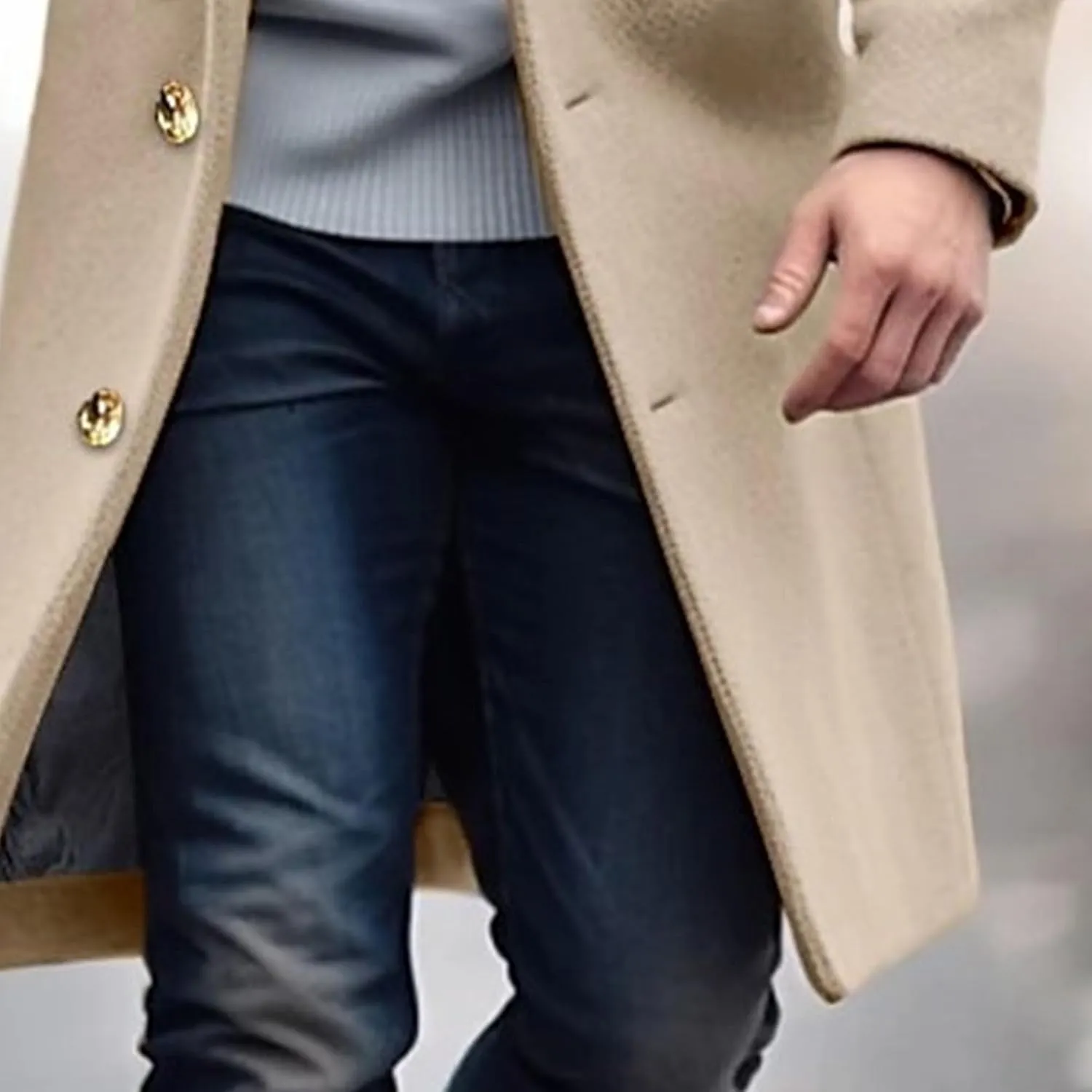 Maiyifu-GJ Men's Wool Blend Pea Coat Notched Collar Single Breasted Overcoat Warm Winter Trench Coat