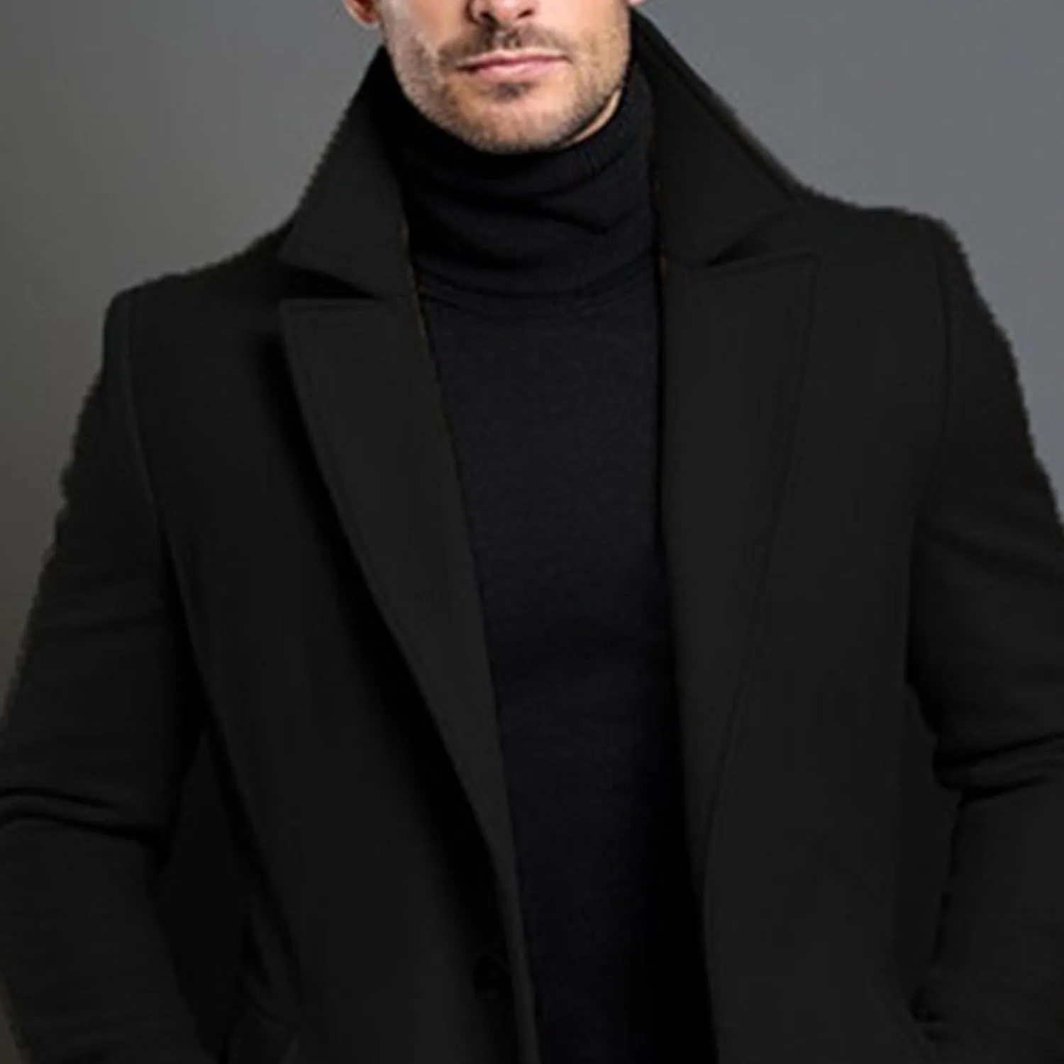 Maiyifu-GJ Men's Wool Blend Pea Coat Notched Collar Single Breasted Overcoat Warm Winter Trench Coat